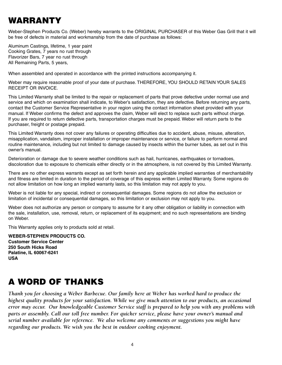 Warranty | weber SUMMIT 450 User Manual | Page 4 / 18