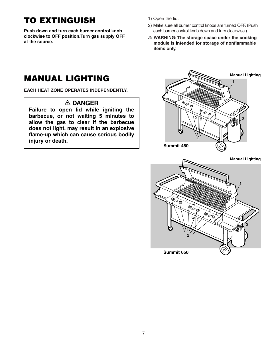 Manual lighting, Ƽ danger | weber SUMMIT 450 User Manual | Page 7 / 18