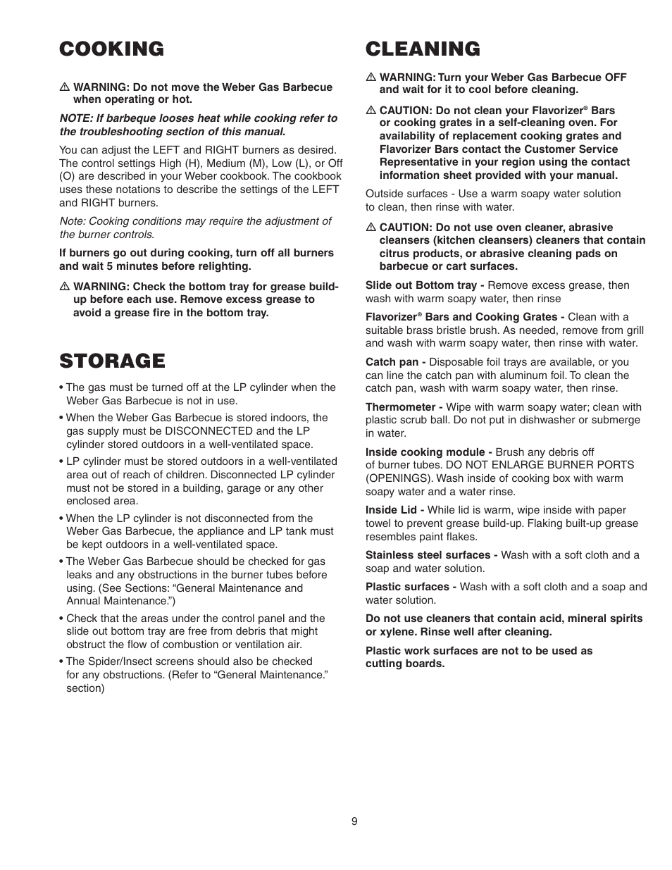 Cooking, Cleaning, Storage | weber SUMMIT 450 User Manual | Page 9 / 18