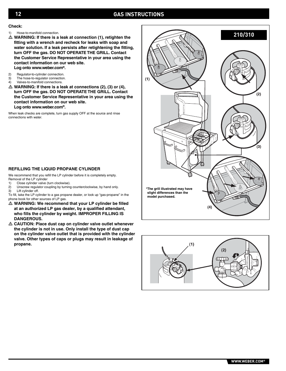 Gas instructions | weber E/EP - 210/310 User Manual | Page 12 / 48