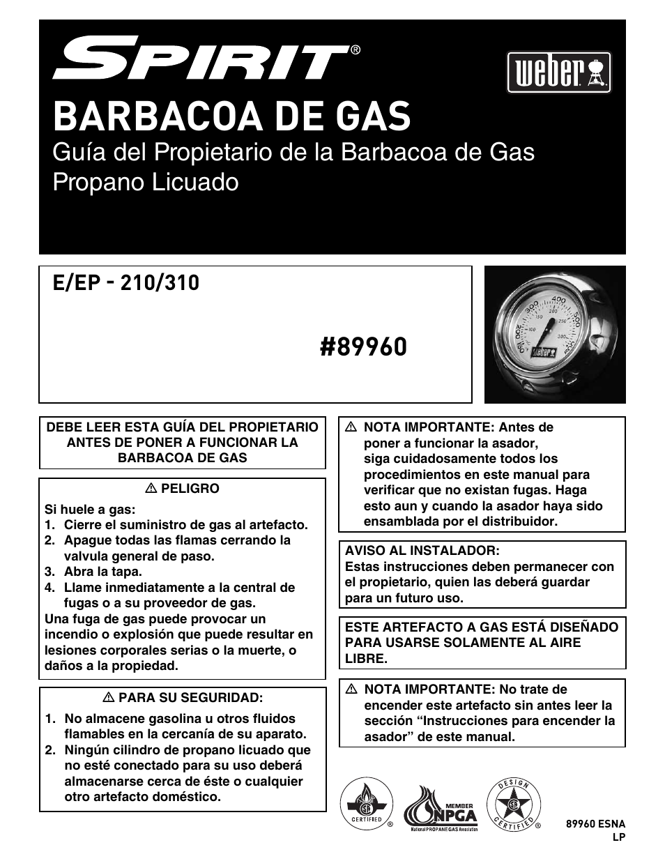 Barbacoa de gas | weber E/EP - 210/310 User Manual | Page 19 / 48