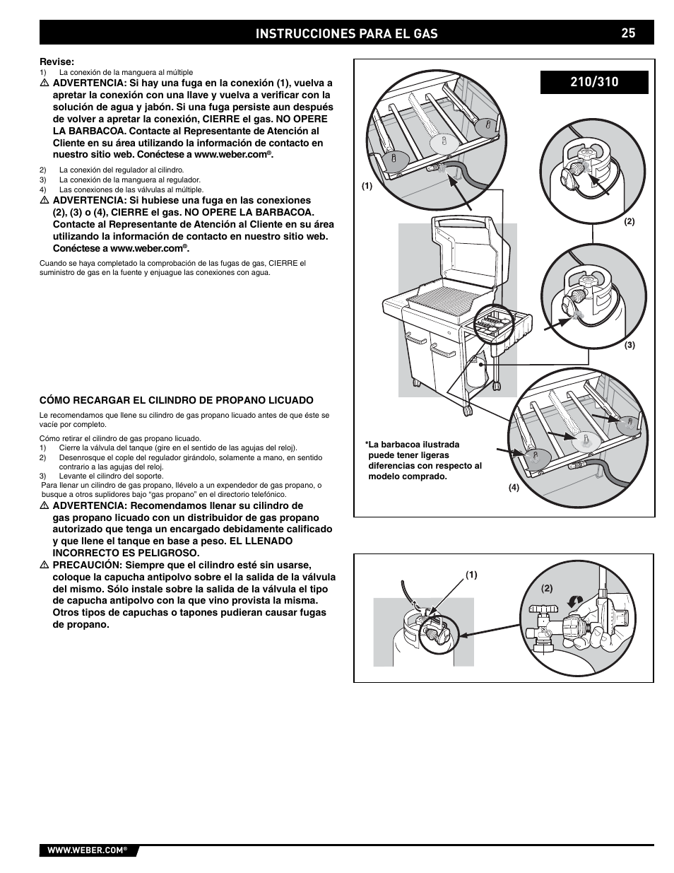 Instrucciones para el gas | weber E/EP - 210/310 User Manual | Page 25 / 48