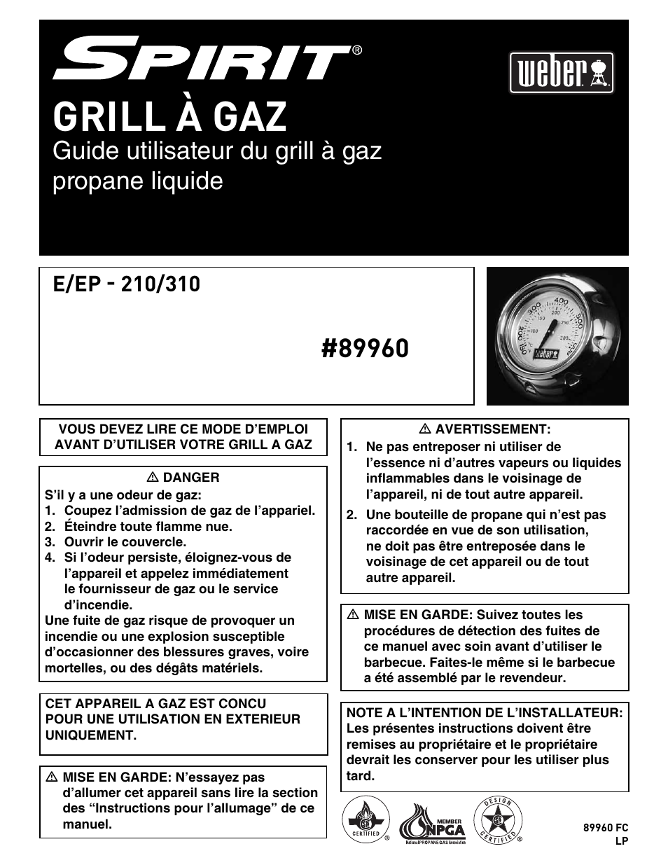 Grill à gaz, Guide utilisateur du grill à gaz propane liquide | weber E/EP - 210/310 User Manual | Page 32 / 48