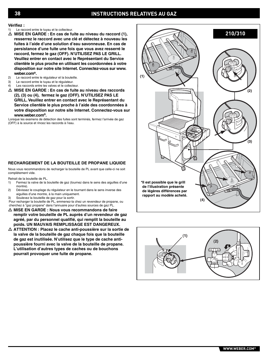 Instructions relatives au gaz | weber E/EP - 210/310 User Manual | Page 38 / 48