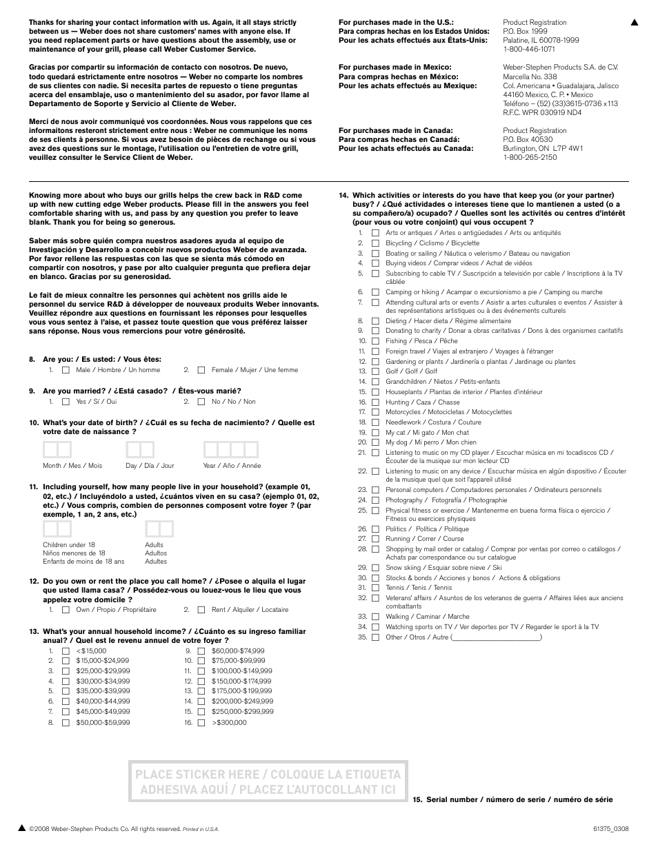 weber E/EP - 210/310 User Manual | Page 48 / 48