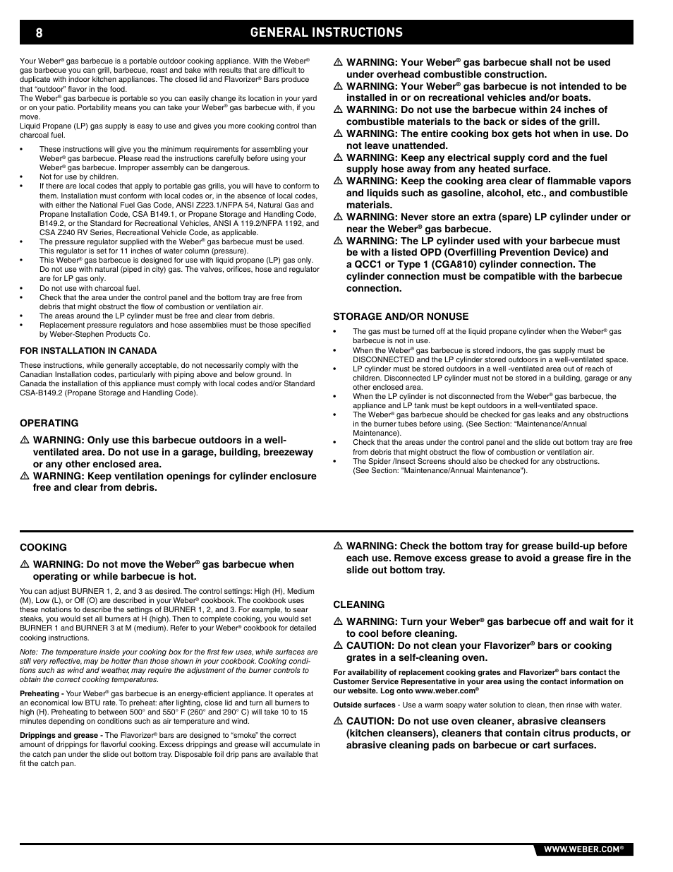 General instructions | weber E/EP - 210/310 User Manual | Page 8 / 48