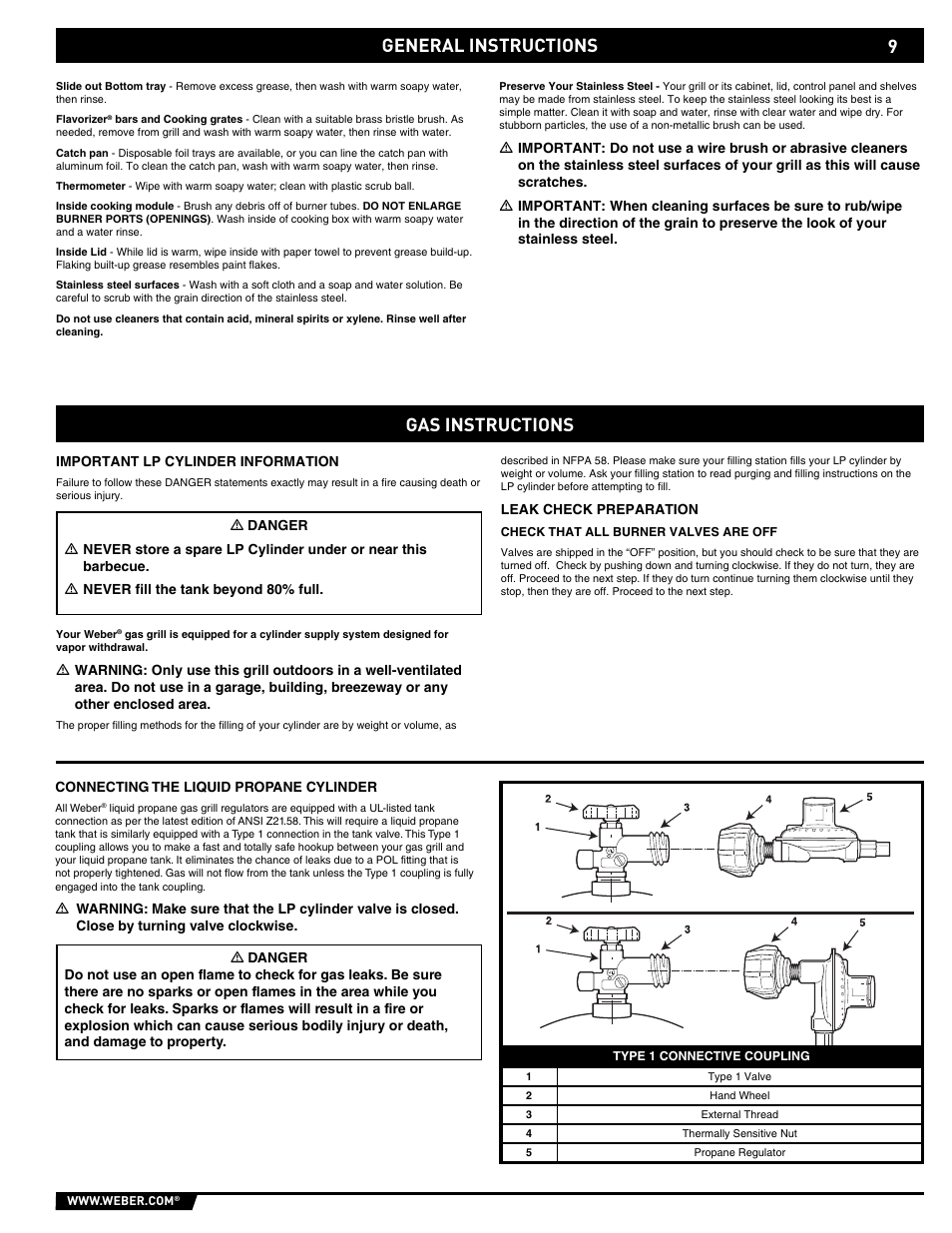 General instructions, Gas instructions | weber E/EP - 210/310 User Manual | Page 9 / 48