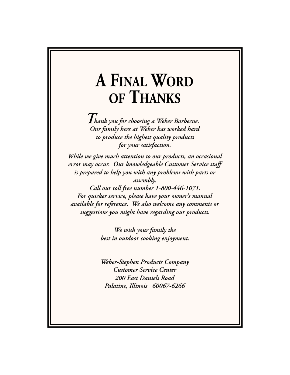A final word of thanks, Inal, Ord of | Hanks | weber 530 User Manual | Page 32 / 32