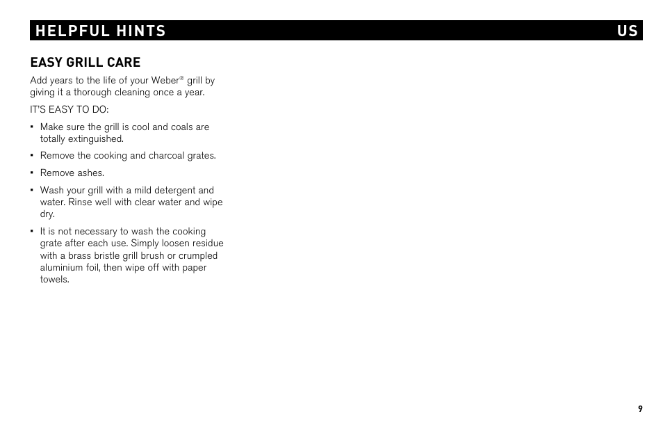 Us helpful hints, Easy grill care | weber Charcoal & Go-Anywhere Grill None User Manual | Page 7 / 17