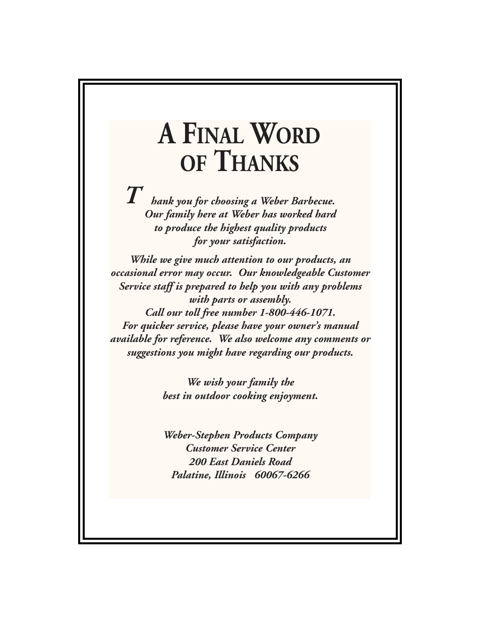 A final word of thanks, Inal, Ord of | Hanks | weber Genesis 2000 Series User Manual | Page 36 / 36