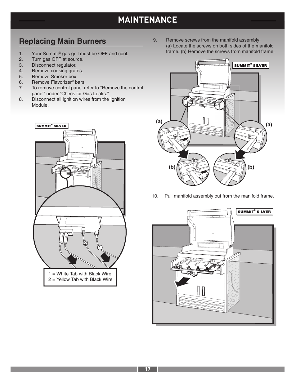 Maintenance, Replacing main burners | weber 42371 User Manual | Page 17 / 19