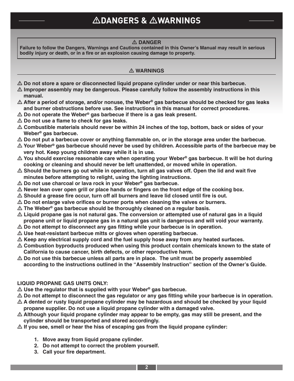 Ƽdangers & ƽwarnings | weber 42371 User Manual | Page 2 / 19