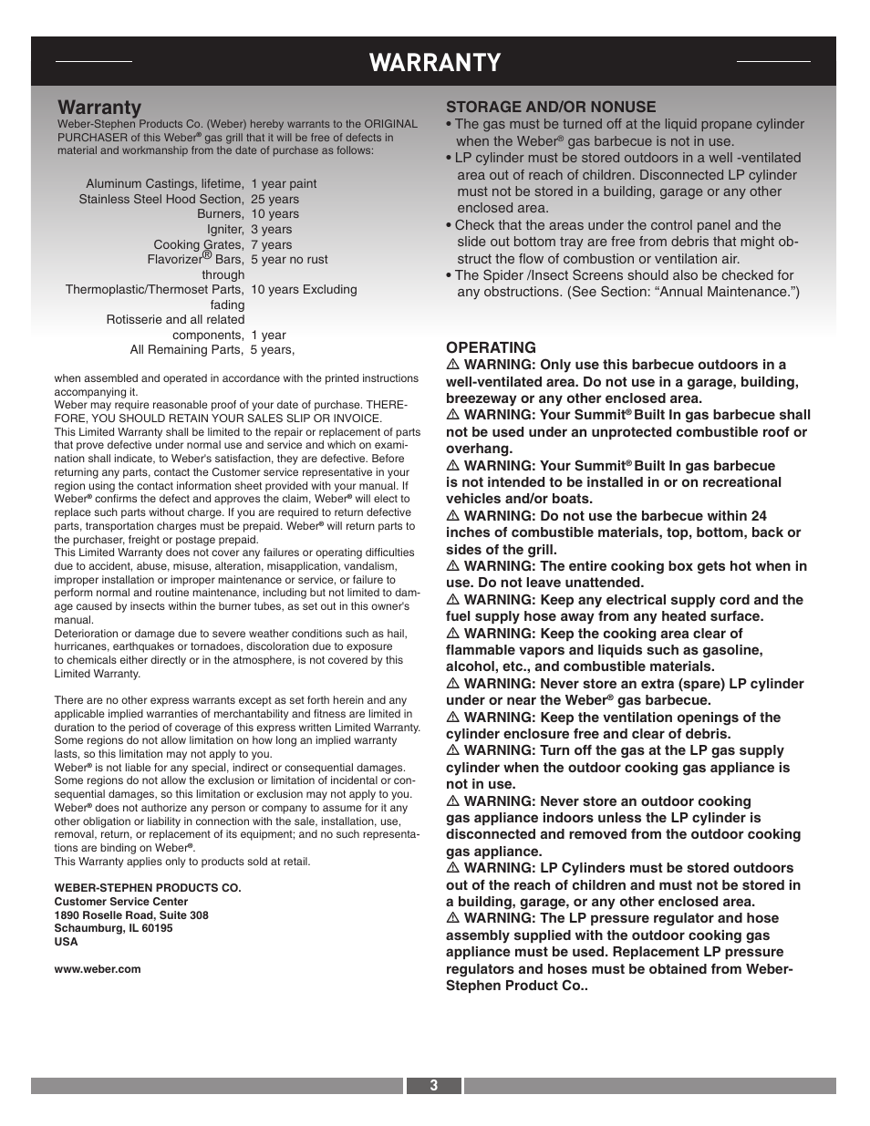 Warranty | weber 42371 User Manual | Page 3 / 19