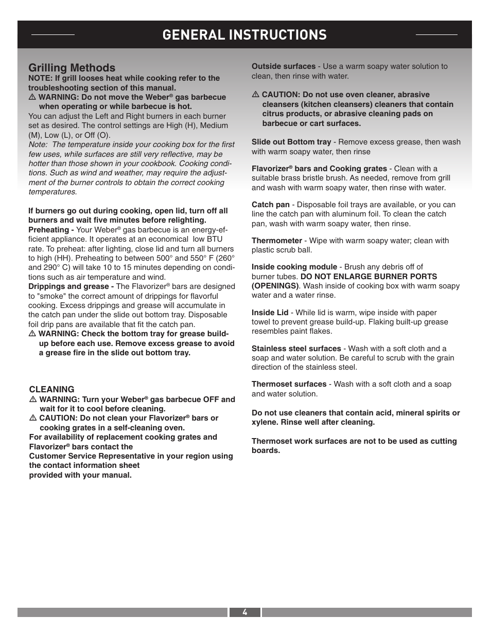 General instructions, Grilling methods | weber 42371 User Manual | Page 4 / 19