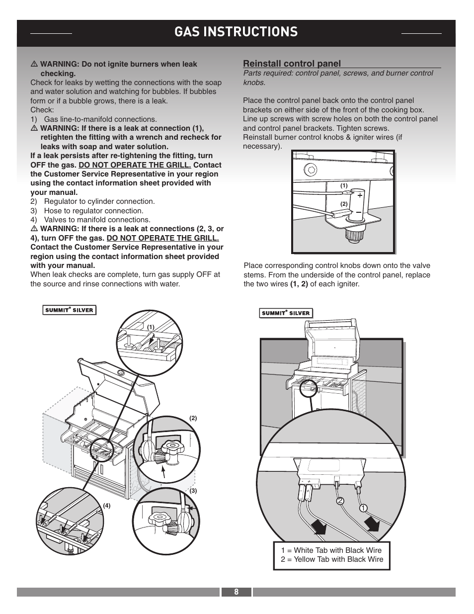 Gas instructions, Reinstall control panel | weber 42371 User Manual | Page 8 / 19