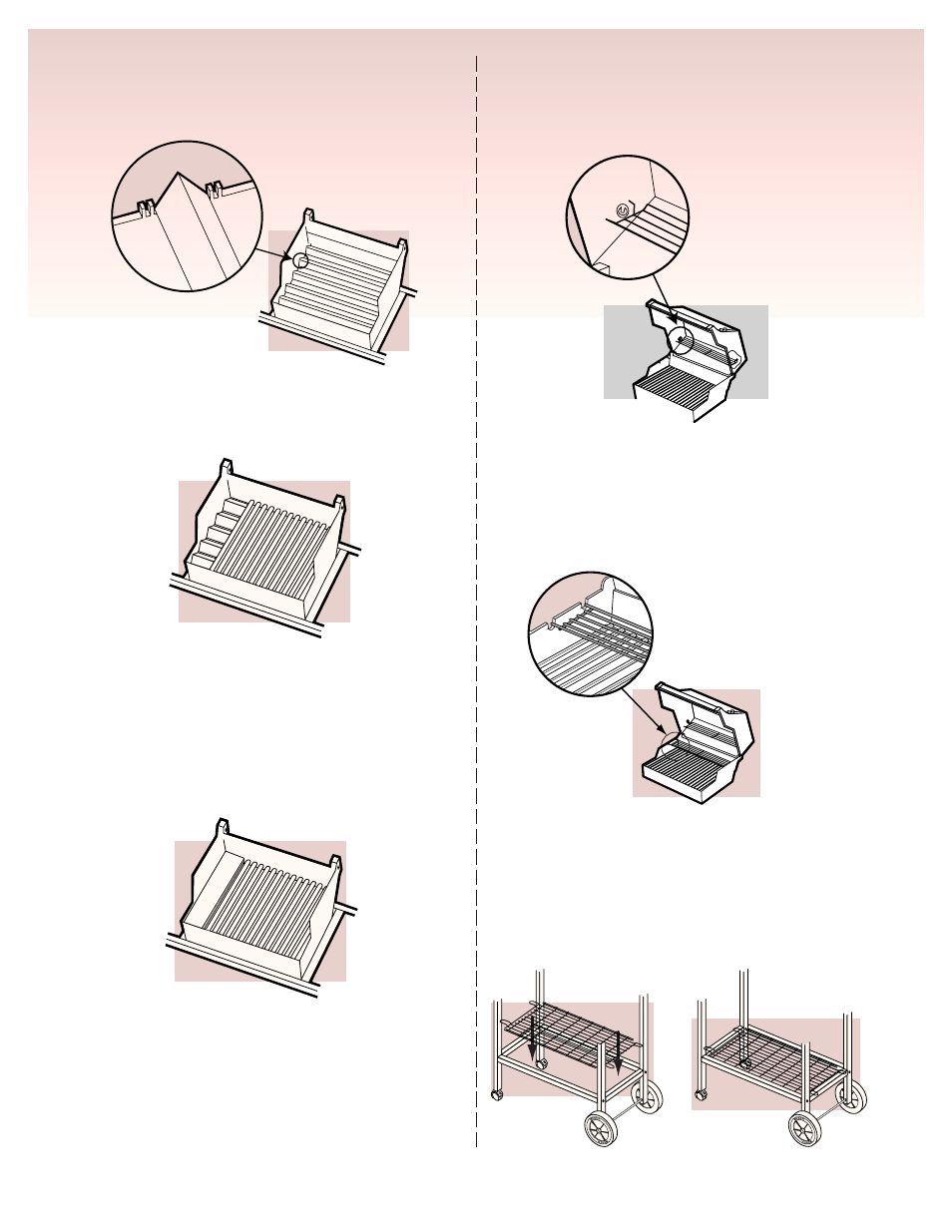 Install flavorizer® bars and cooking grates, Installing smoker box, Installing the warm-up™ basket | Installing the warming rack, Install the bottom shelf | weber Platinum B User Manual | Page 12 / 24