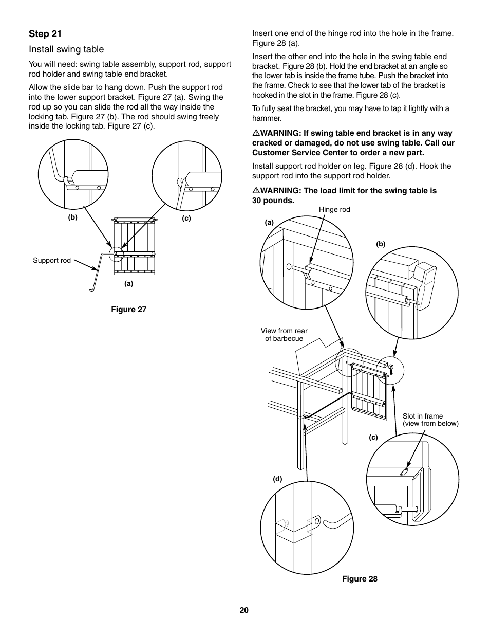 Install swing table | weber 730 Series User Manual | Page 20 / 36