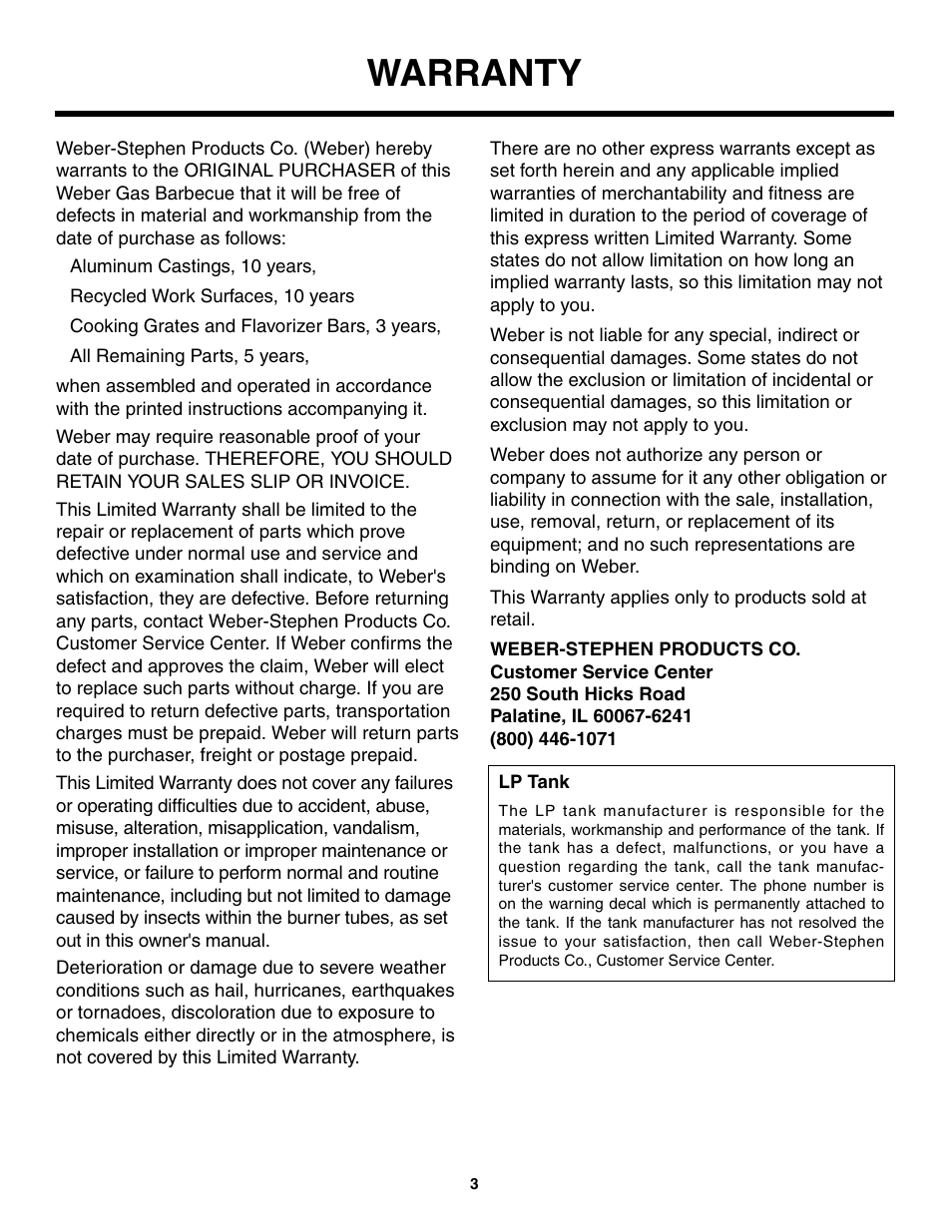 Warranty | weber 730 Series User Manual | Page 3 / 36