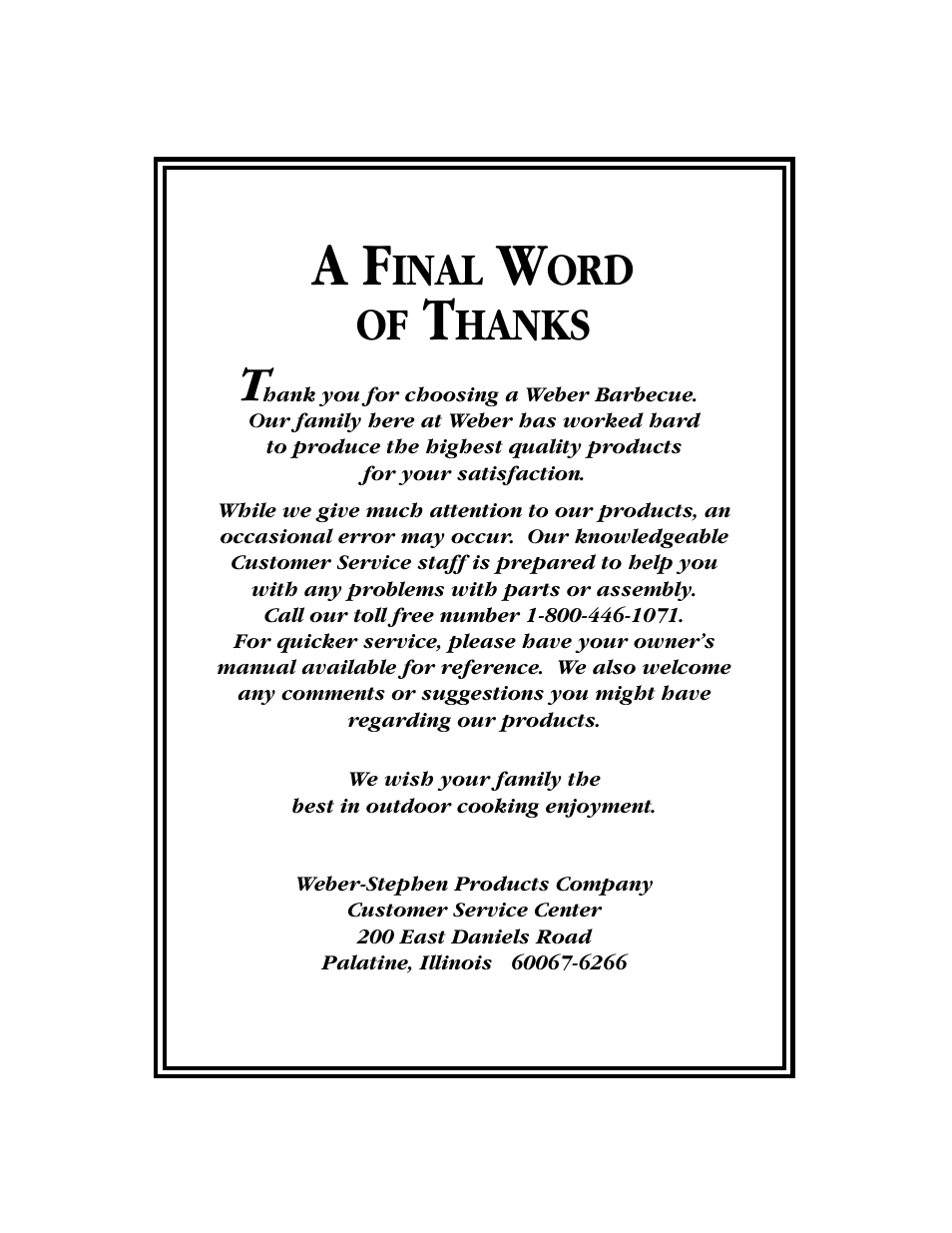 Inal, Ord of, Hanks | weber 730 Series User Manual | Page 36 / 36