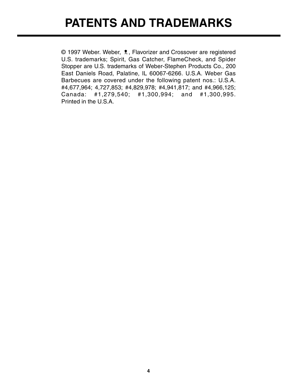 Patents and trademarks | weber 730 Series User Manual | Page 4 / 36