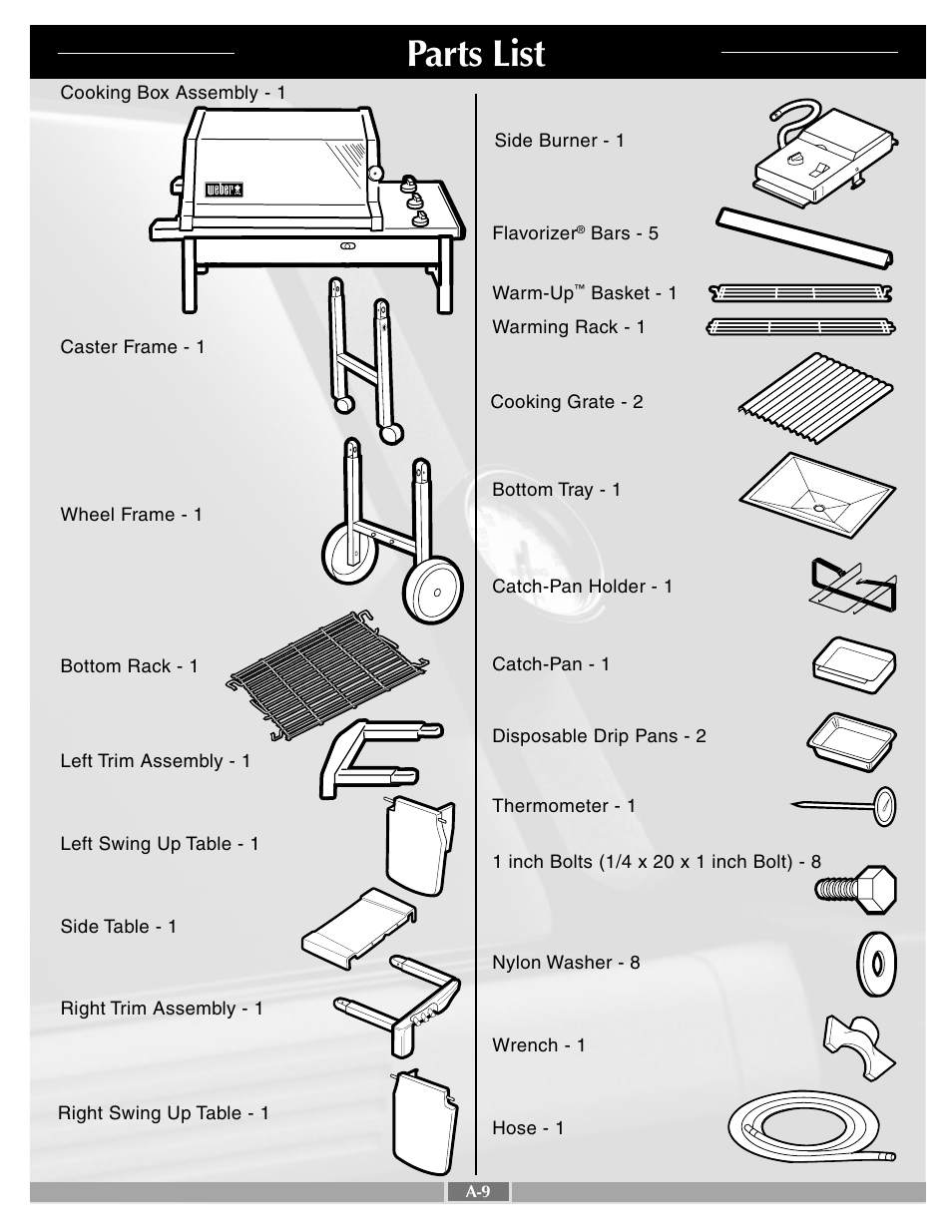 Parts list | weber 55283 User Manual | Page 9 / 30