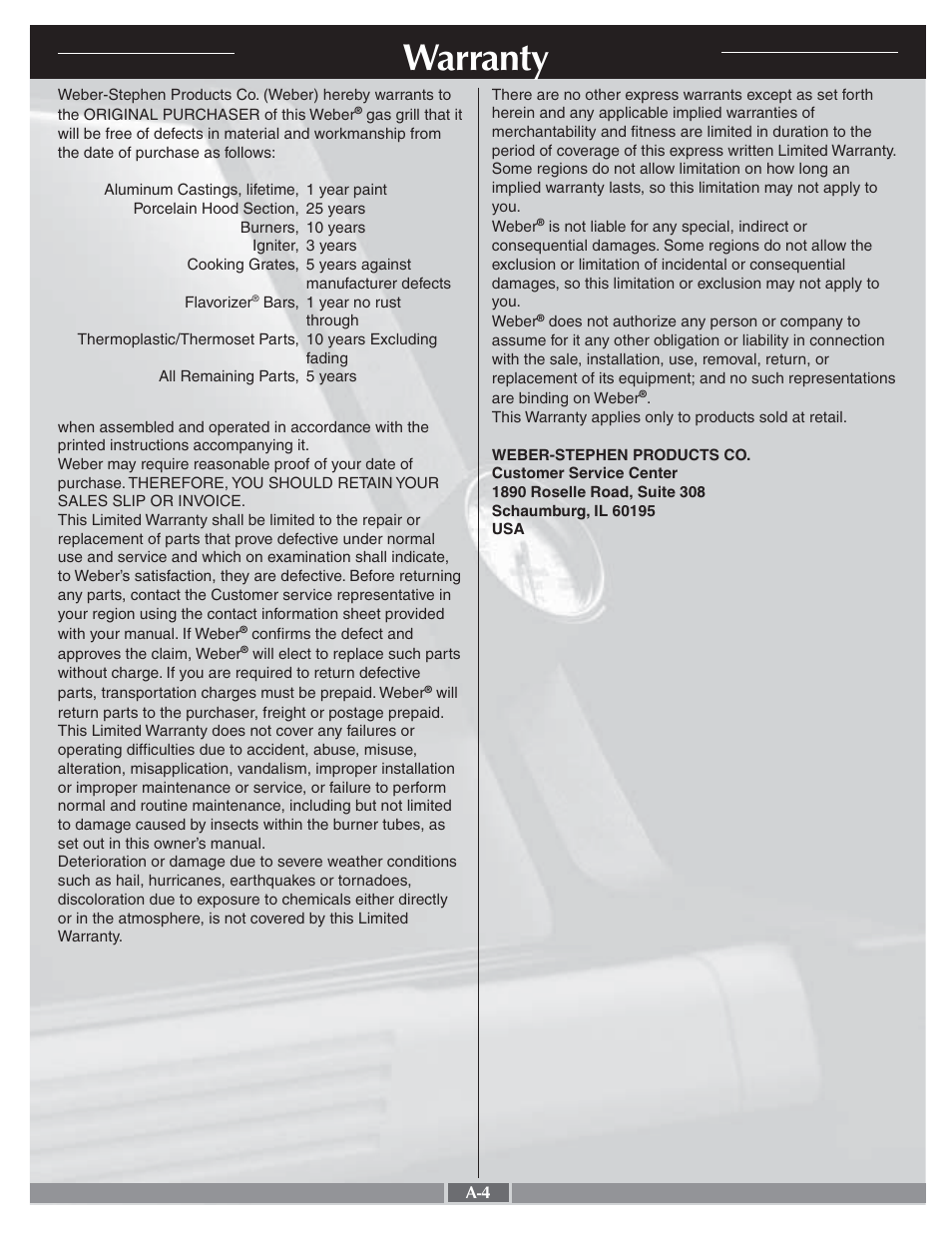 Warranty | weber Genesis Silver A 55275 User Manual | Page 4 / 26