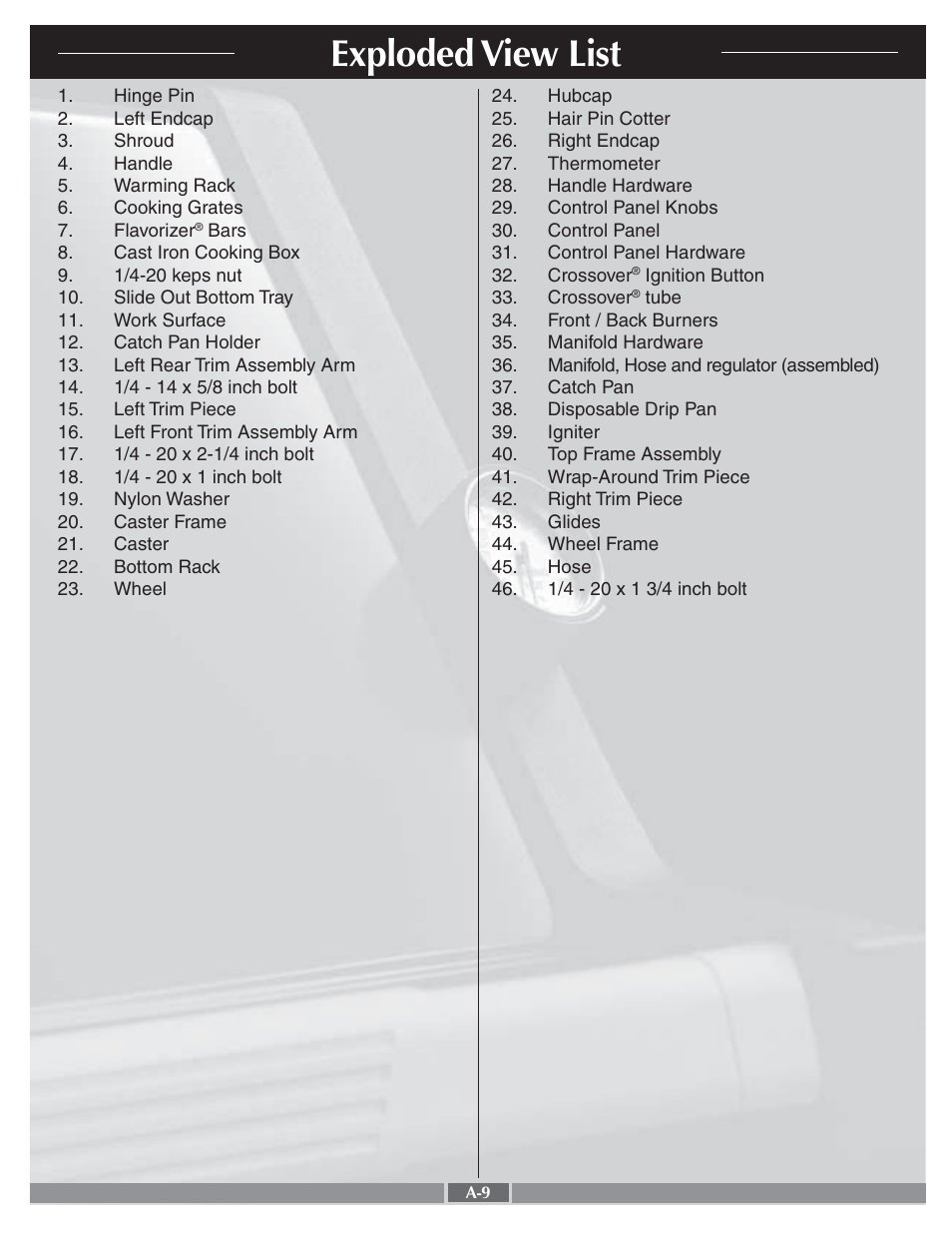 Exploded view list | weber Genesis Silver A 55275 User Manual | Page 9 / 26