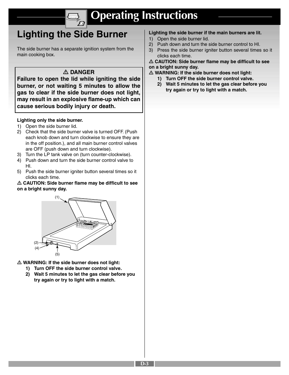 Operating instructions, Lighting the side burner | weber Platinum C User Manual | Page 20 / 27