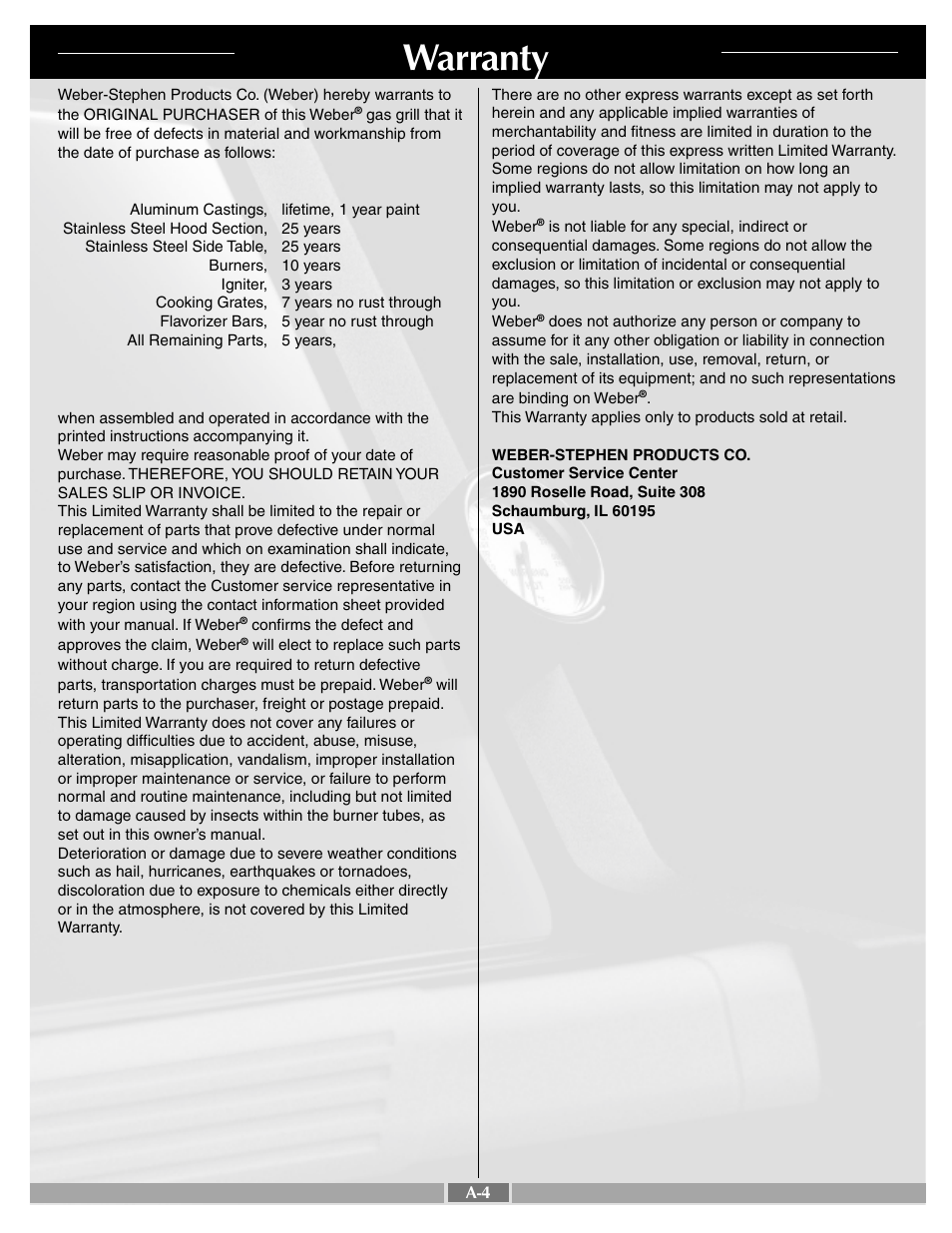Warranty | weber Platinum C User Manual | Page 4 / 27