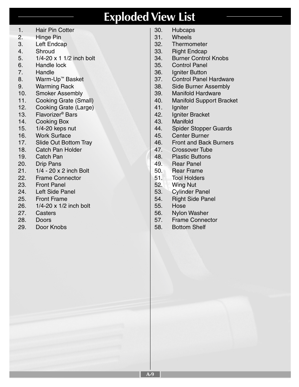 Exploded view list | weber Platinum C User Manual | Page 9 / 27