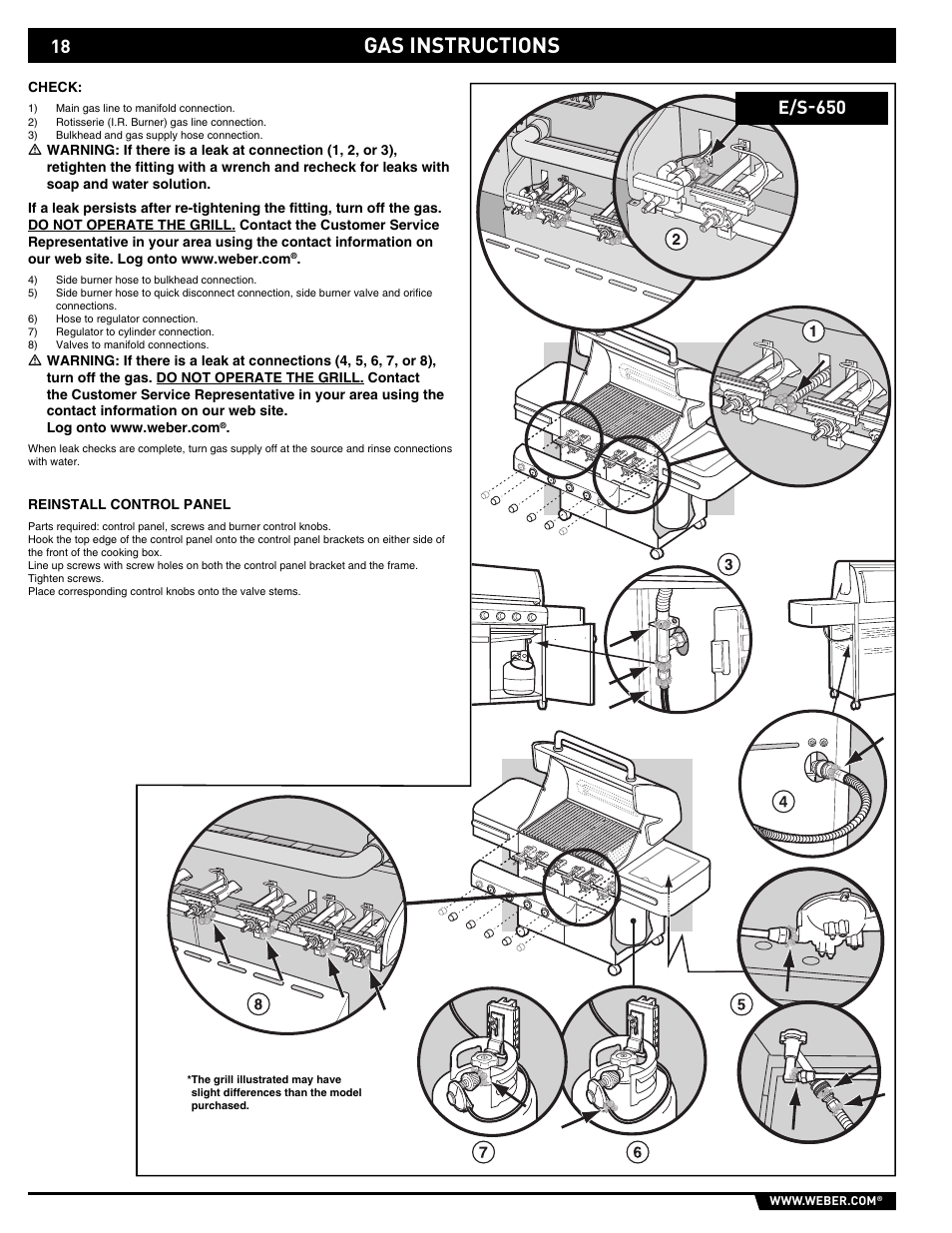 Gas instructions, E/s-650 | weber E/S 650 User Manual | Page 18 / 84