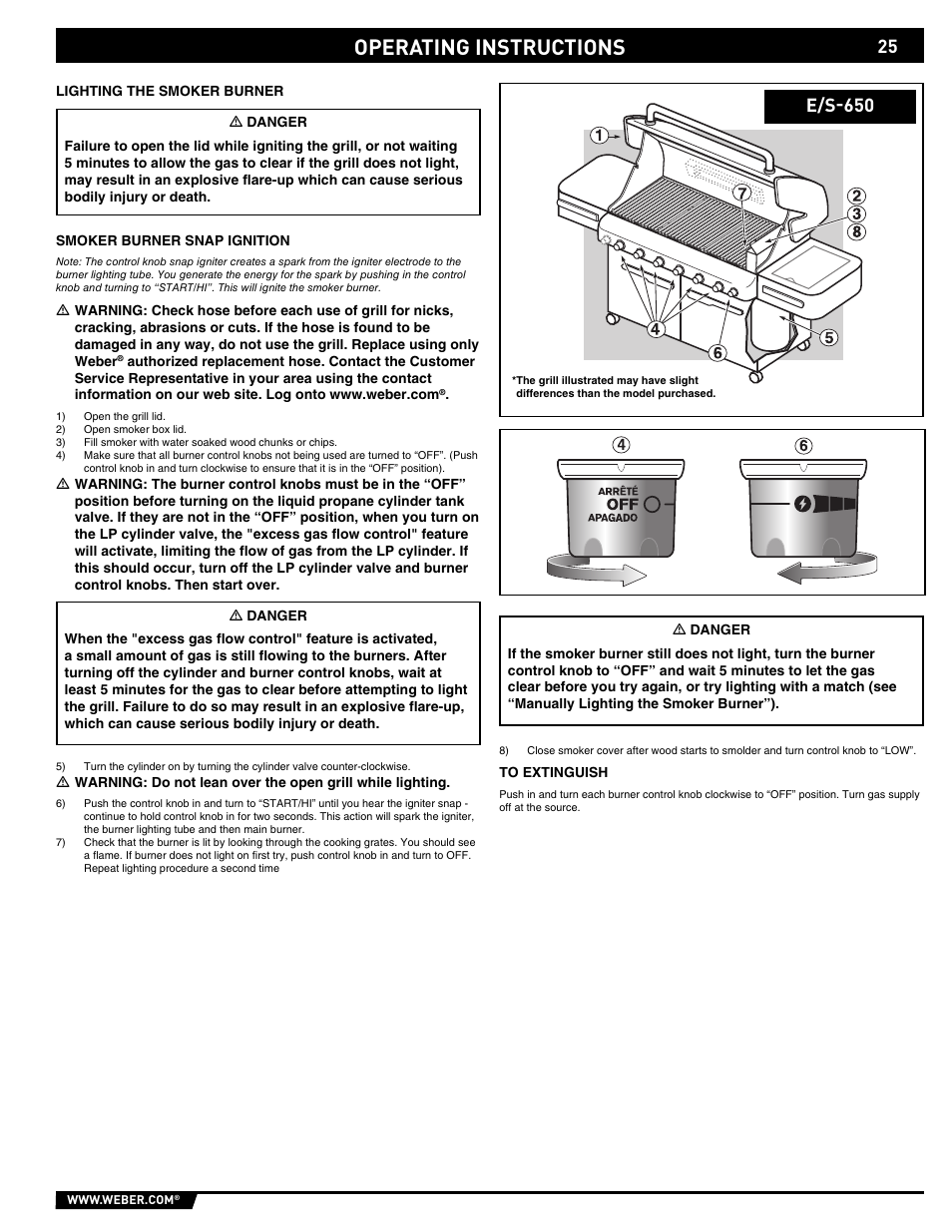 Operating instructions, E/s-650 | weber E/S 650 User Manual | Page 25 / 84