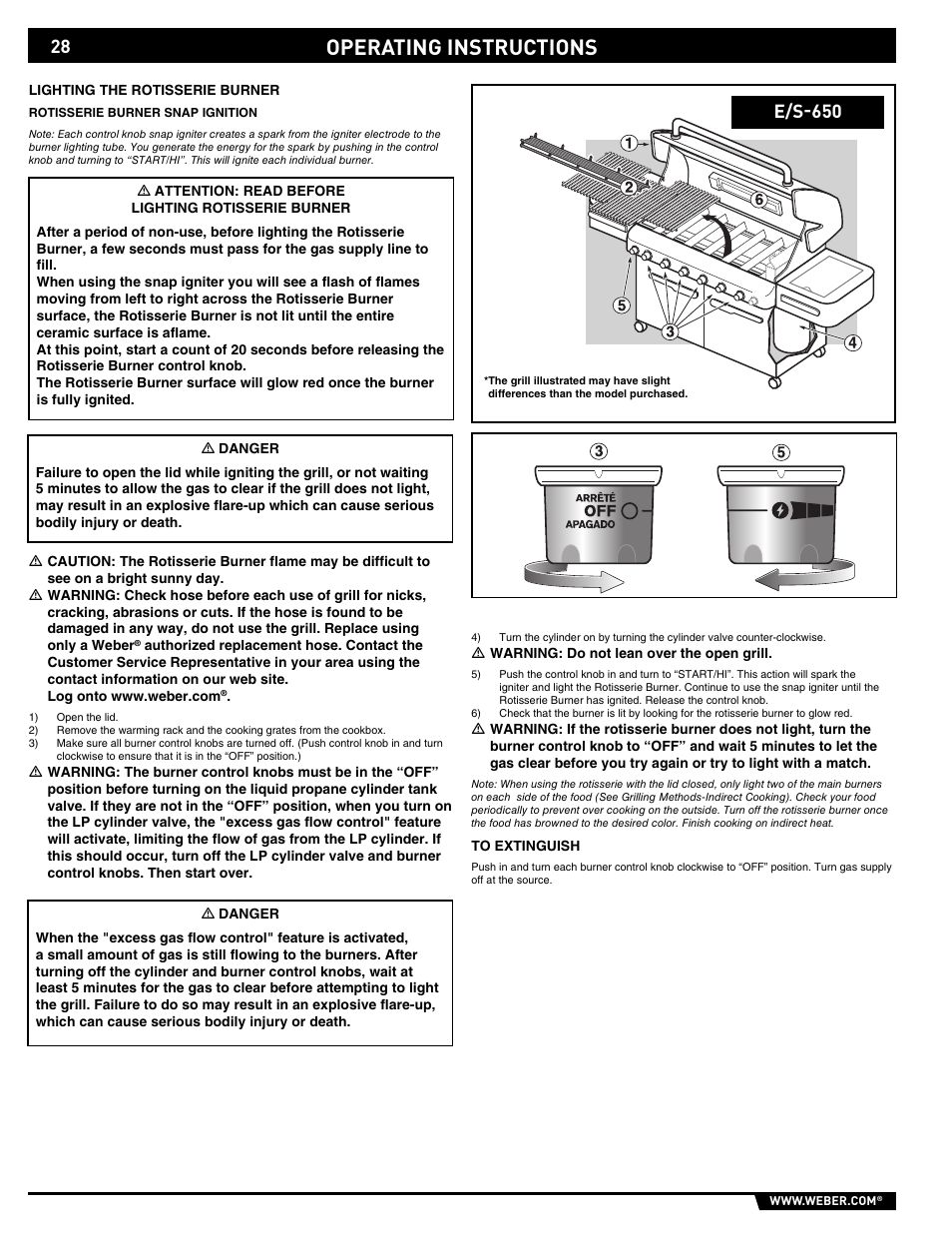 Operating instructions, E/s-650 | weber E/S 650 User Manual | Page 28 / 84
