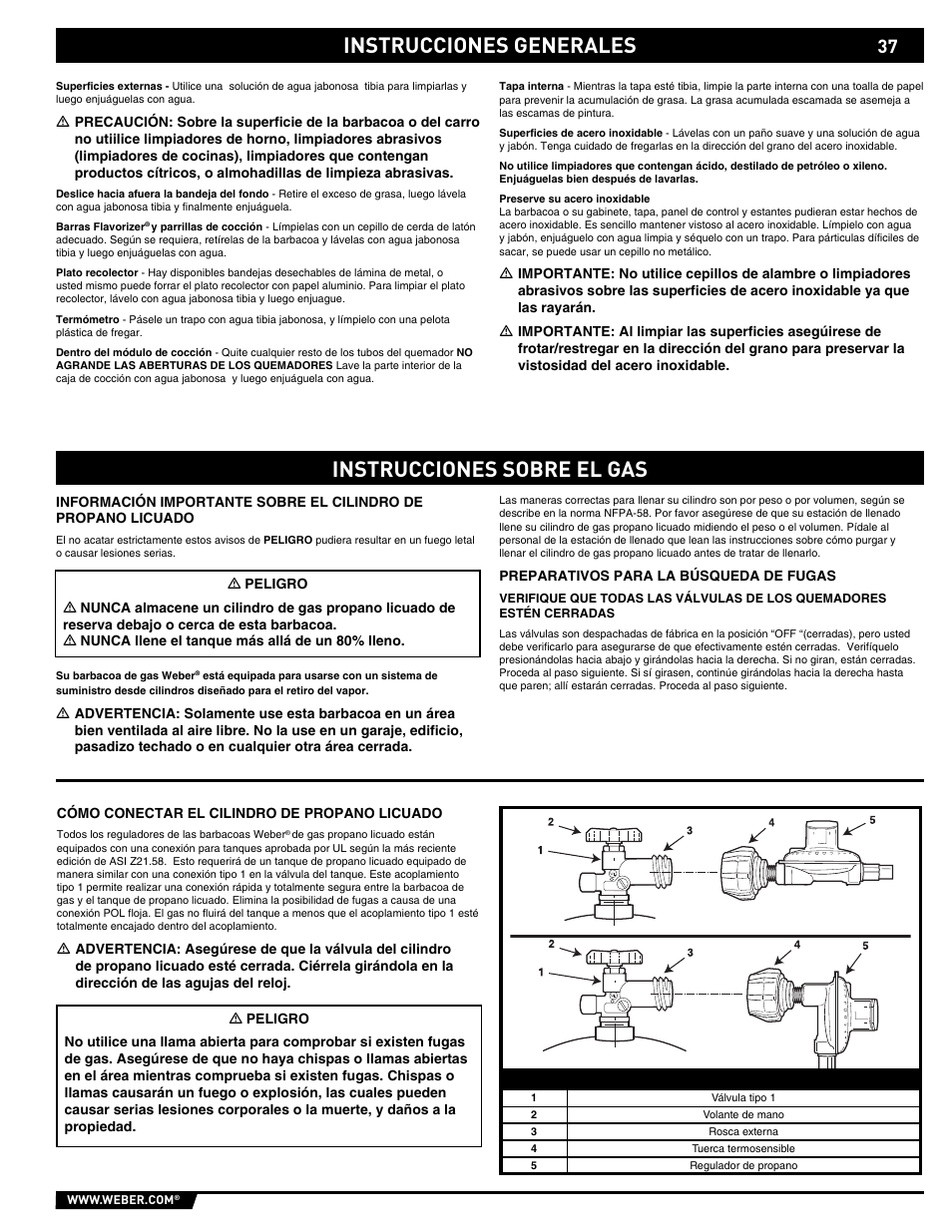 Instrucciones generales instrucciones sobre el gas | weber E/S 650 User Manual | Page 37 / 84