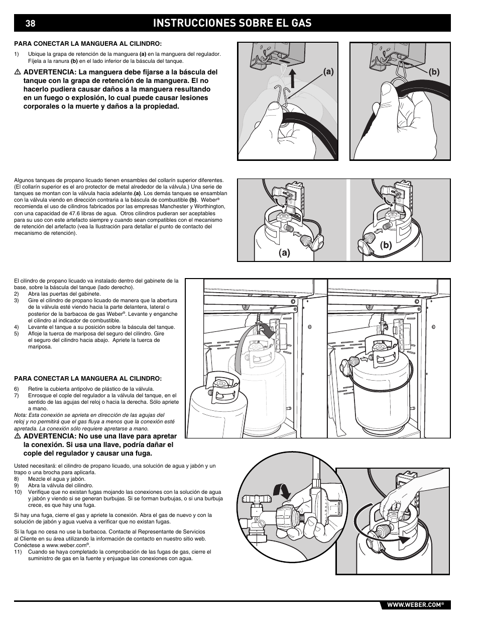 Gas instructions, Instrucciones sobre el gas | weber E/S 650 User Manual | Page 38 / 84