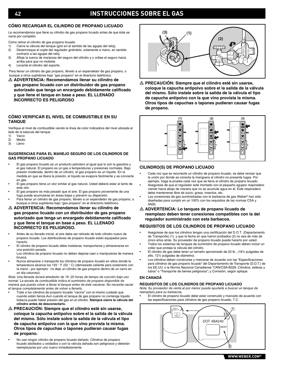 Gas instructions, Instrucciones sobre el gas | weber E/S 650 User Manual | Page 42 / 84