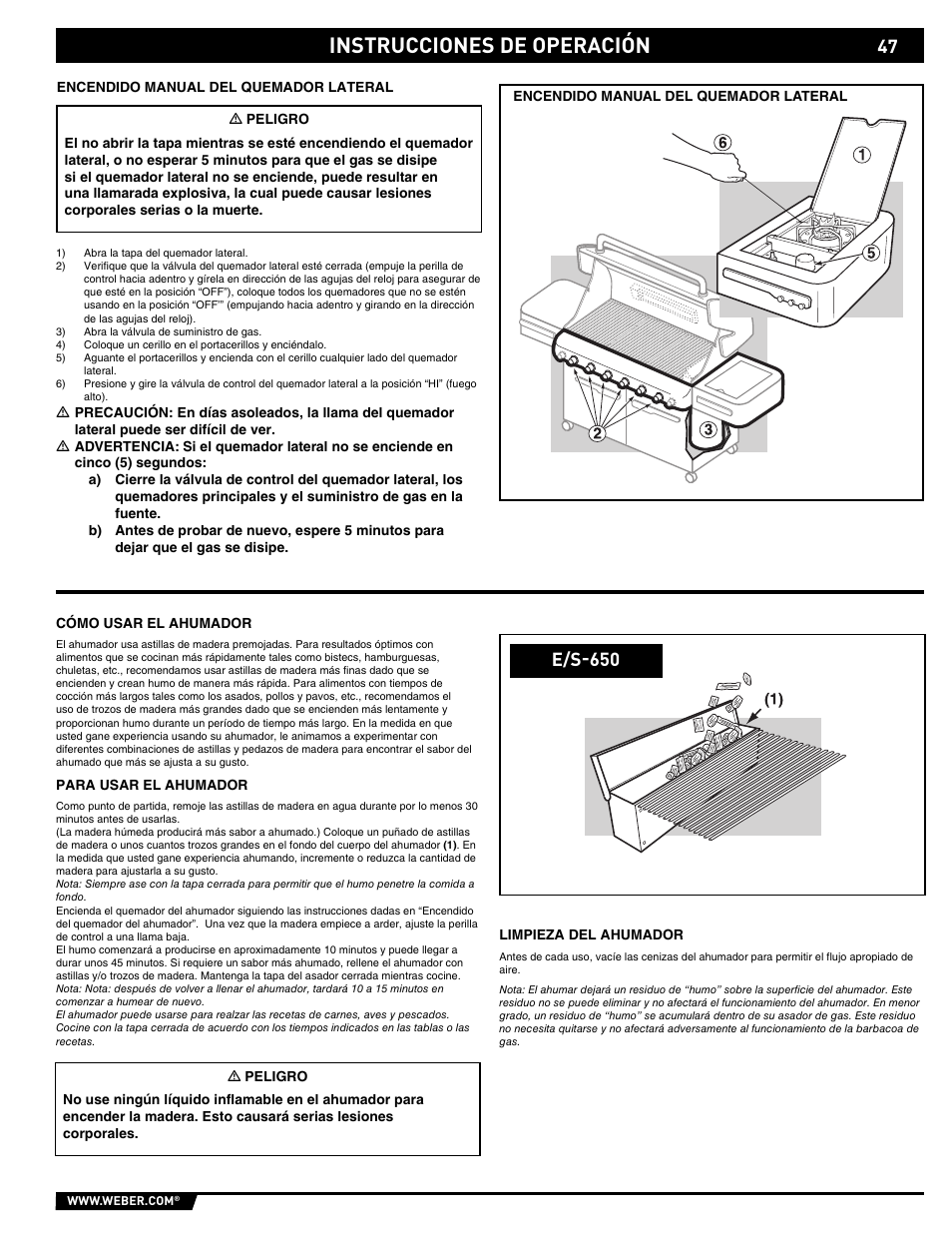 Instrucciones de operación, E/s-650 | weber E/S 650 User Manual | Page 47 / 84