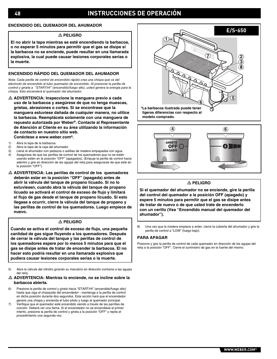 Instrucciones de operación, E/s-650 | weber E/S 650 User Manual | Page 48 / 84