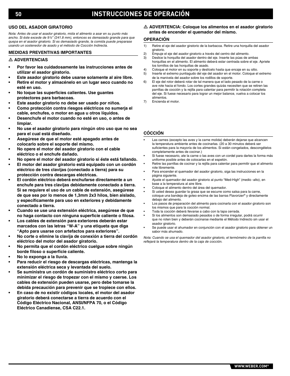 Instrucciones de operación | weber E/S 650 User Manual | Page 50 / 84