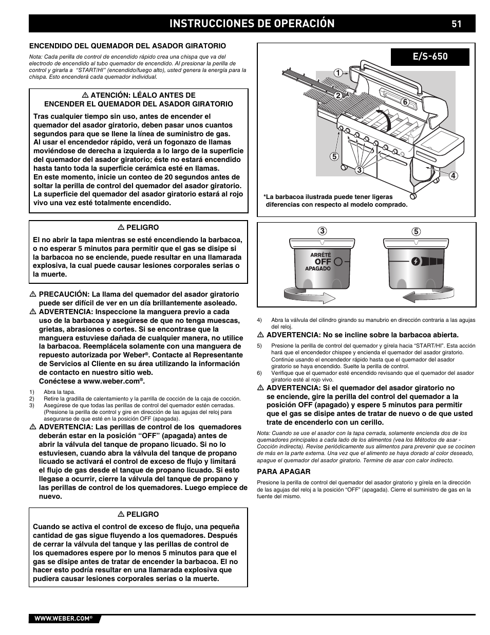Instrucciones de operación, E/s-650 | weber E/S 650 User Manual | Page 51 / 84