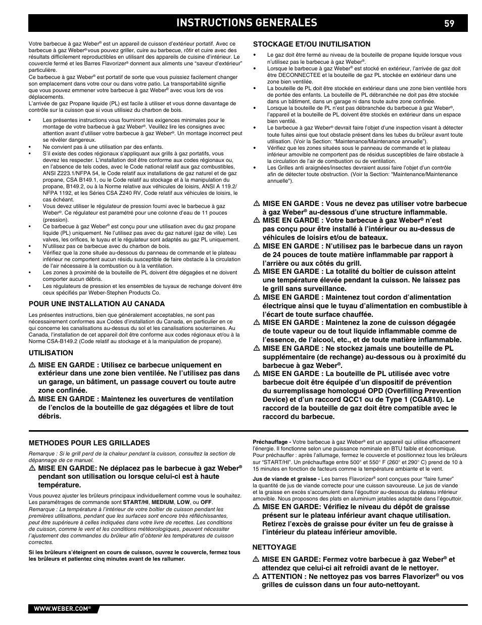 Instructions generales | weber E/S 650 User Manual | Page 59 / 84