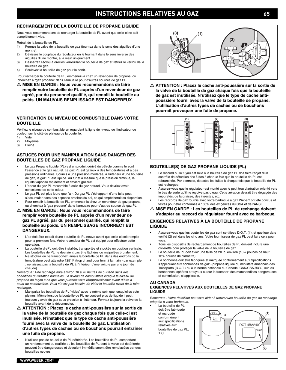 Gas instructions, Instructions relatives au gaz | weber E/S 650 User Manual | Page 65 / 84