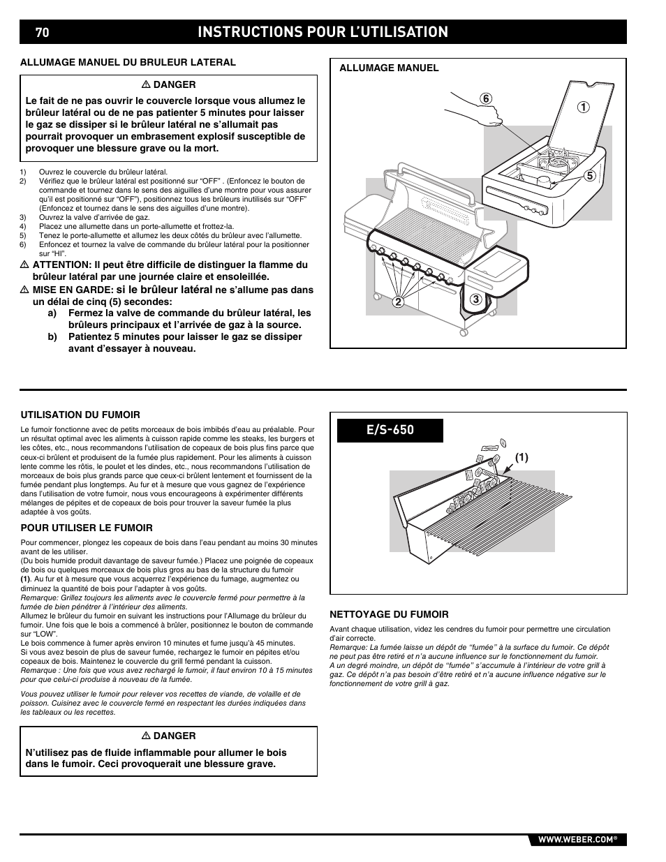 Instructions pour l’utilisation, E/s-650 | weber E/S 650 User Manual | Page 70 / 84