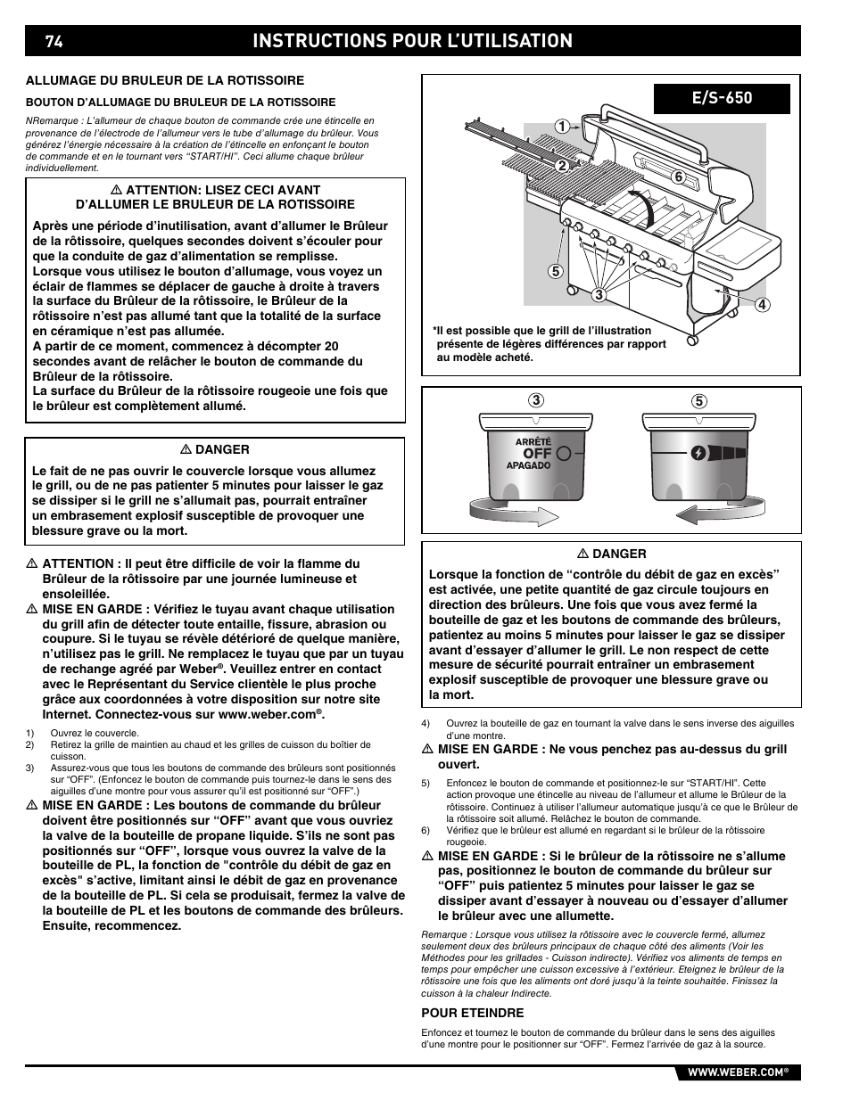 Instructions pour l’utilisation, E/s-650 | weber E/S 650 User Manual | Page 74 / 84