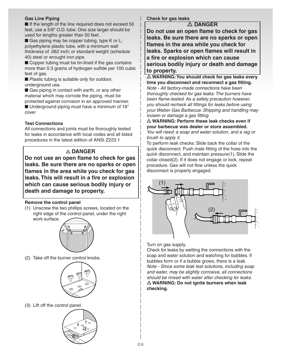 Gas line piping, Test connections | weber 55062 User Manual | Page 15 / 26