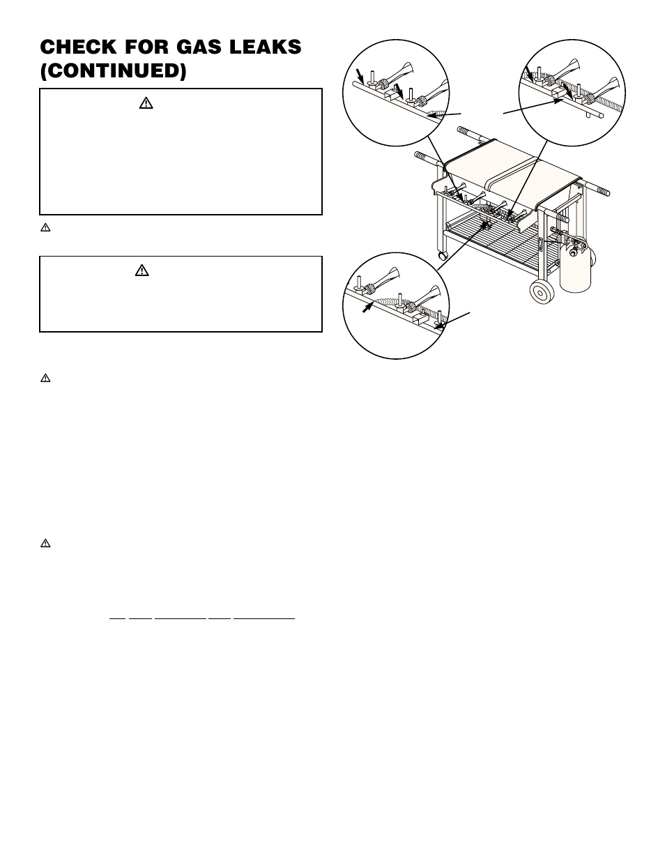 Check for gas leaks (continued), Ƽdanger, Ƽwarning | weber 400 User Manual | Page 11 / 16