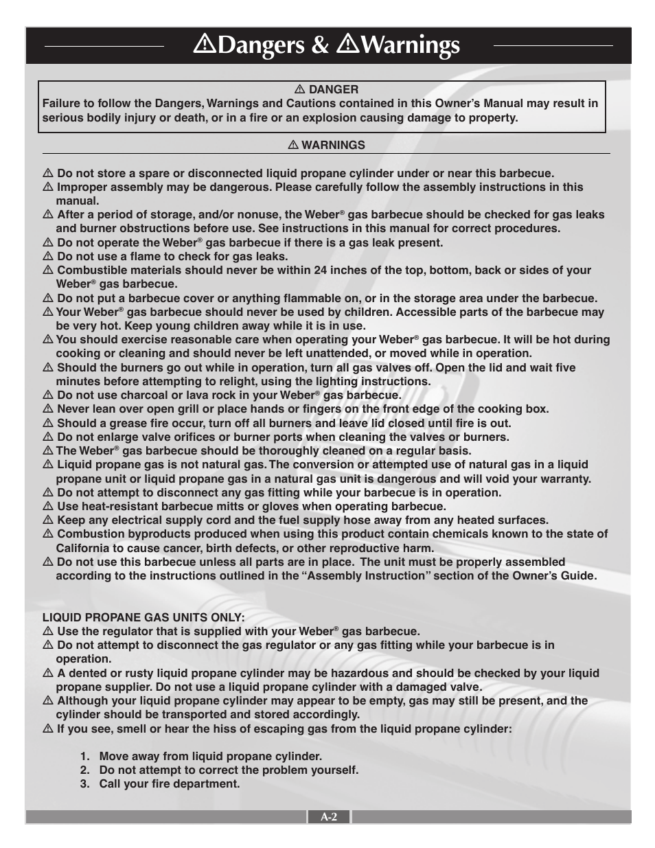 Ƽ dangers & ƽ warnings | weber Genesis Silver-C User Manual | Page 2 / 31
