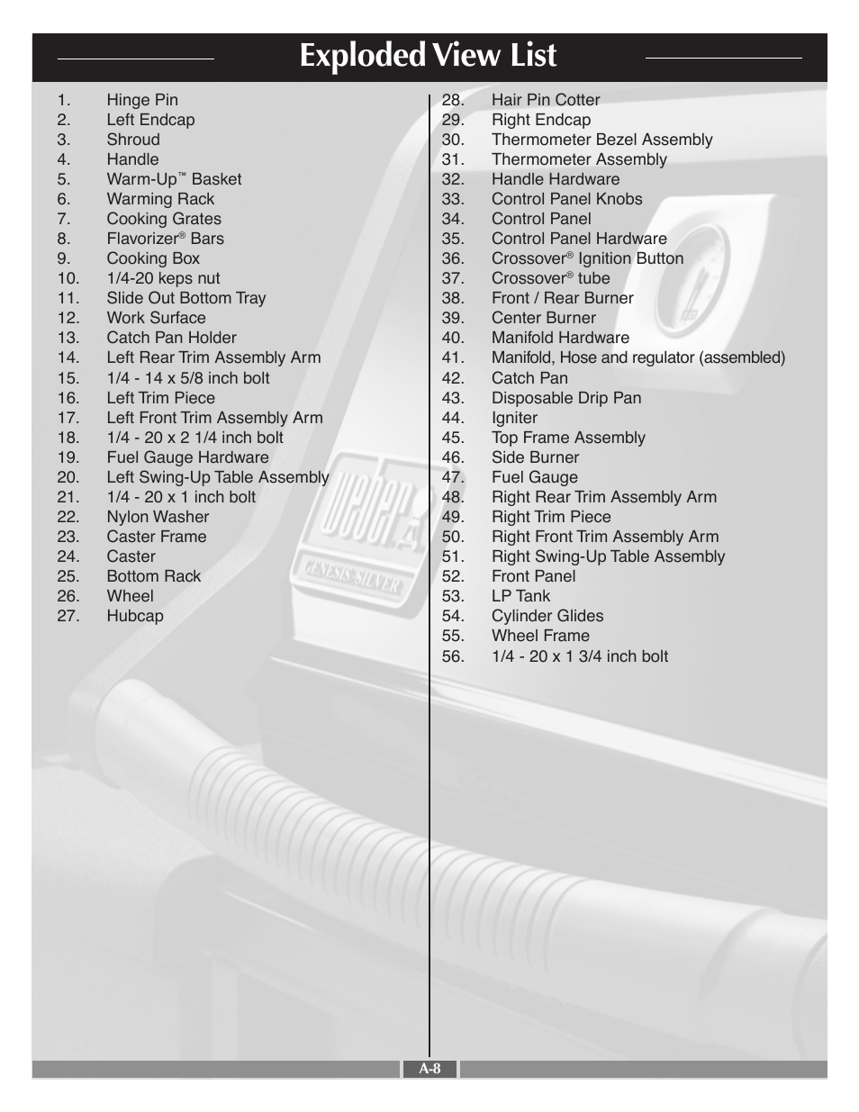Exploded view list | weber Genesis Silver-C User Manual | Page 8 / 31