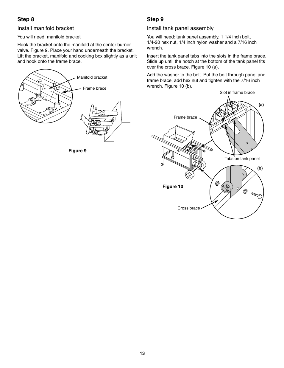Install manifold bracket, Install tank panel assembly | weber 2300 User Manual | Page 13 / 36