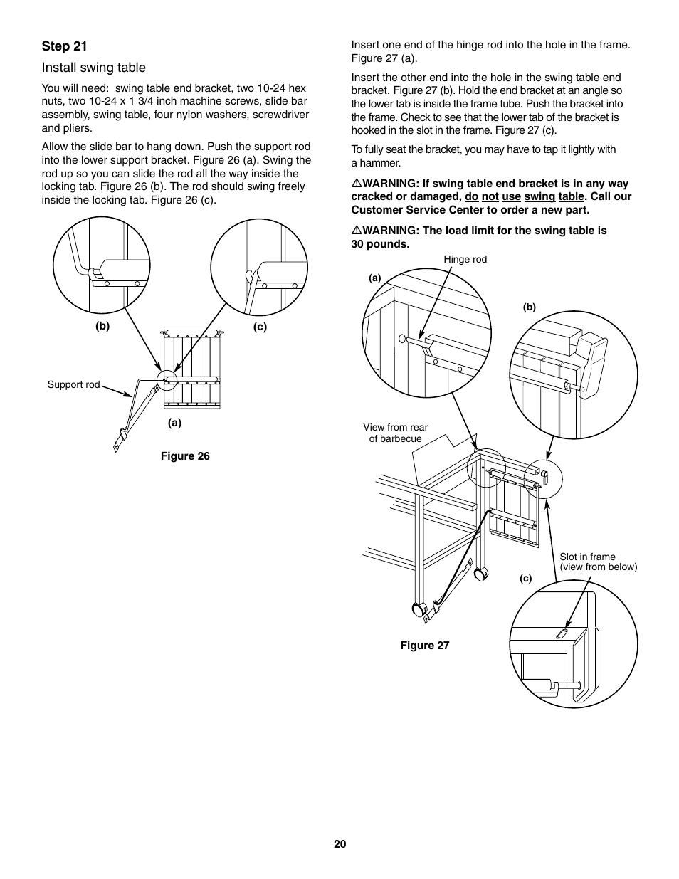 Install swing table | weber 2300 User Manual | Page 20 / 36